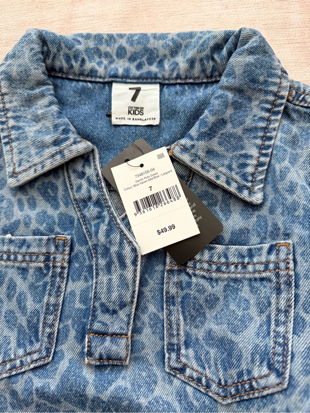 Cotton On Denim Polo Dress Leopard Size 7 - Picture 2 of 5